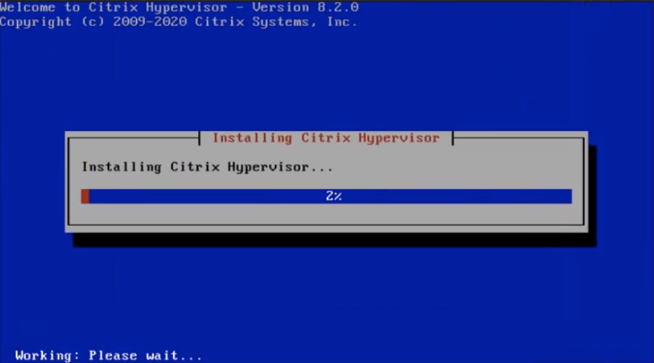 citrix hypervisor xenserver install 2 percent