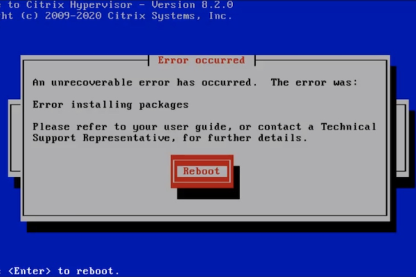 citrix hypervisor xenserver hp ilo install error